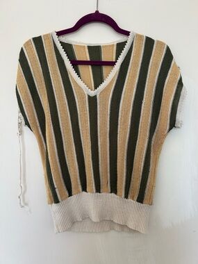 Vintage Striped V-Neck Short Sleeve Sweater
